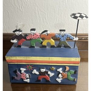 Vintage Carved Storage Box with Cossack‎ Dancer figurines Folk Art Hand carved